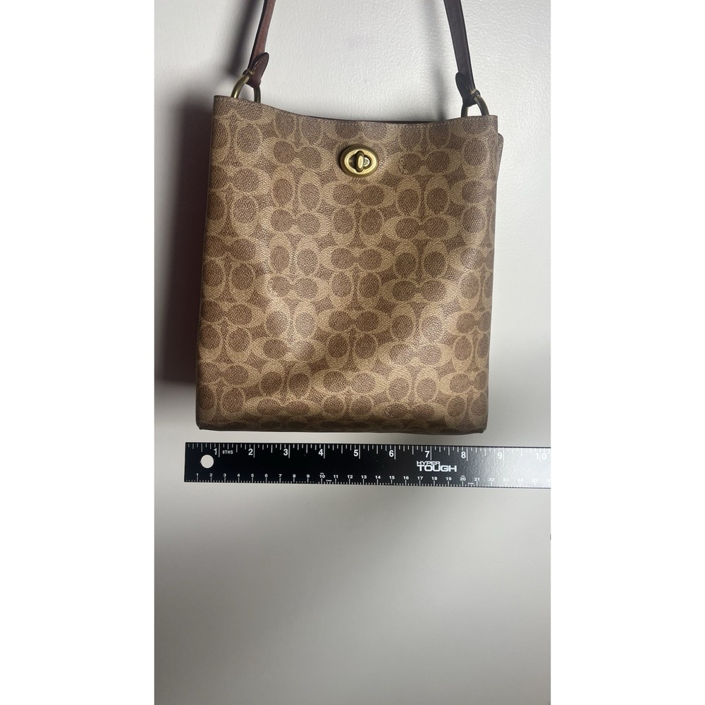 COACH Willow Bucket Bag Signature  Brown Canvas Turn-Lock 10x10x6 Authentic Cert - Picture 3 of 16